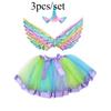 3pca/set Halloween Costume Set with Unicorn Horn Hairband and Angel Wings Polyester Tulle Party Performance Outfit for COS Play