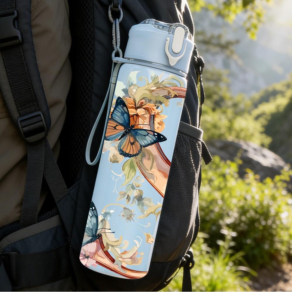 1PC Floral Letter S Soft Vintage Flower Art 750ml Color Plastic Sports Water Bottle Leakproof Flip Straw Lid Suitable for Sports Office Home Use