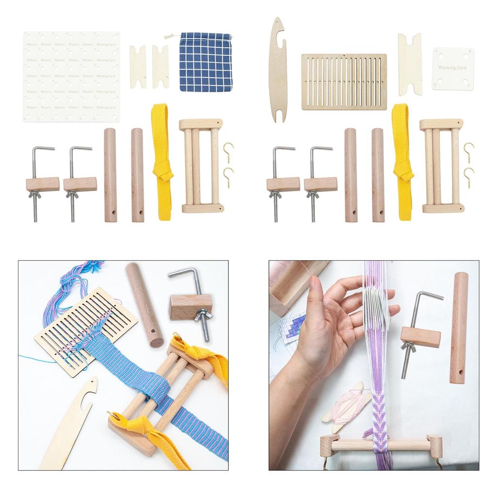 Peg Loom Braiding Weaving Racelets Weaving for Beginners Wooden Desk Clamp Set Yard Warping Weaving Loom Pegs Weaving Loom Kits