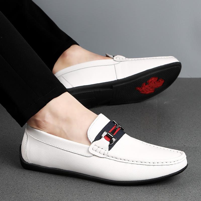 Men's casual lazy shoes trend men's solid color beanie shoes cowhide shoes one pedal soft-soled driving shoes