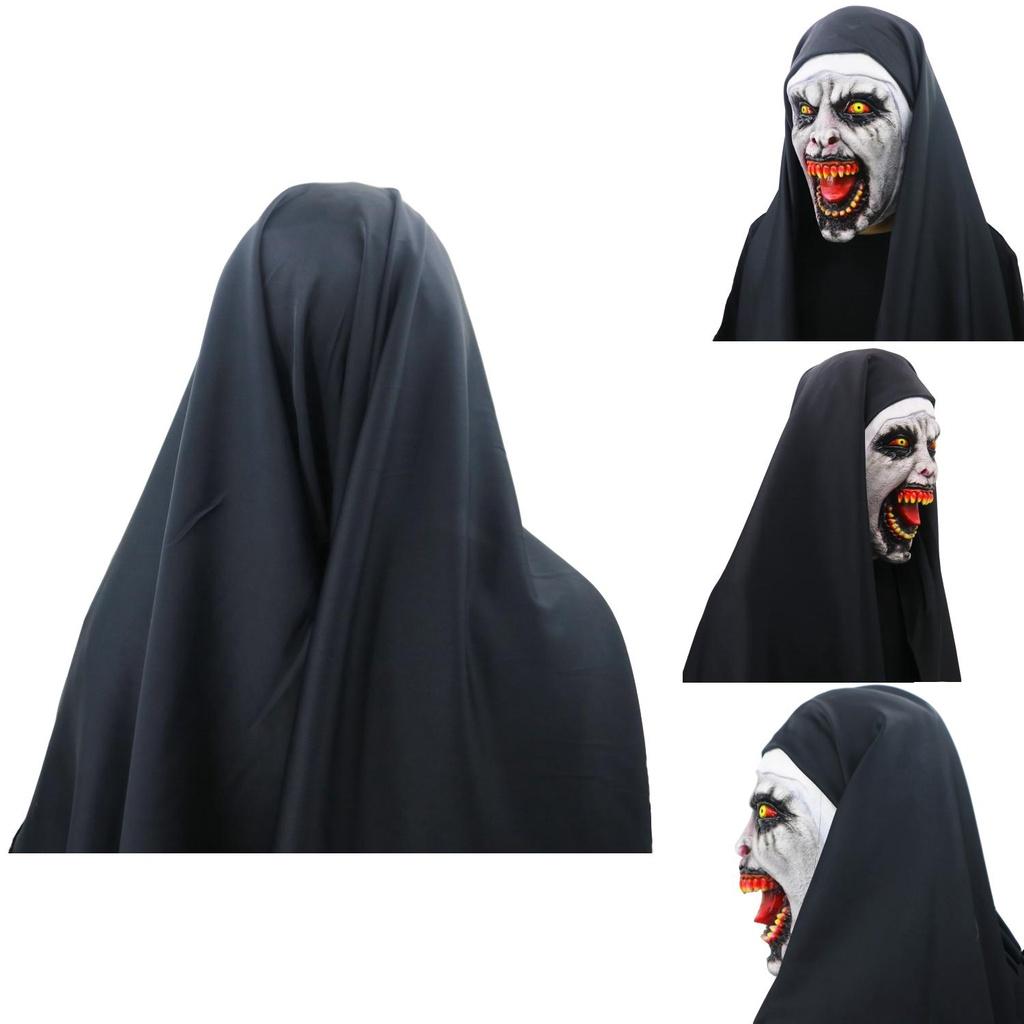 Creepy Nun Horror Mask Valak Scary Latex Full Head Design With Matching Headscarf