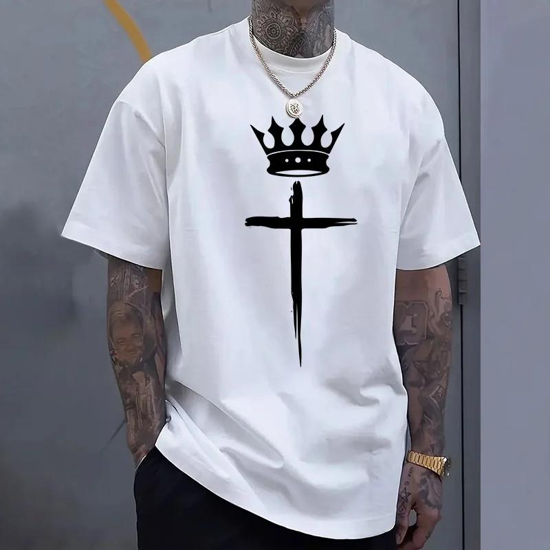 Summer Home Outdoor Comfort Breathable Cool Tops Cross Crown Mens 100 Cotton Tshirts Urban Casual Fashion Printed Tee Shirts