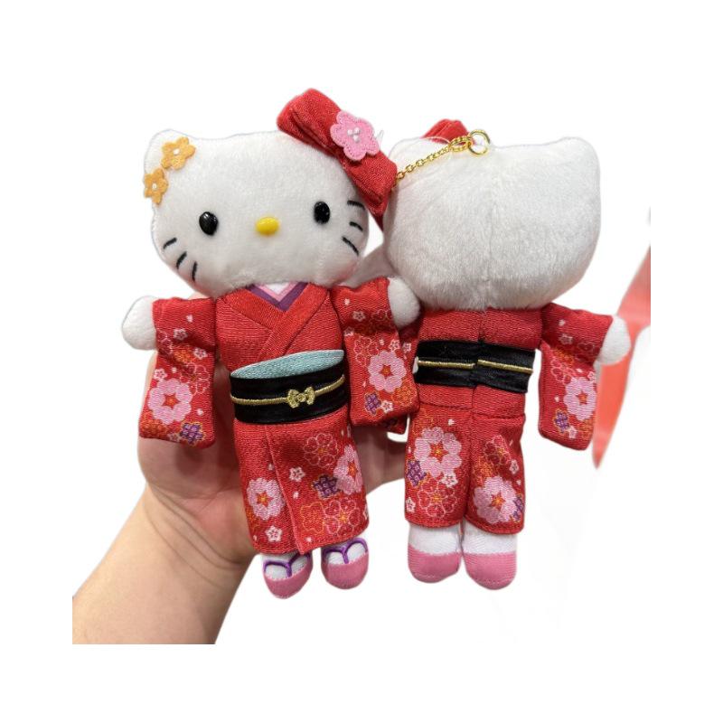 50th Anniversary KT Cat Houndstooth Leash & Teddy Bear Plush Kimono Pendant Set