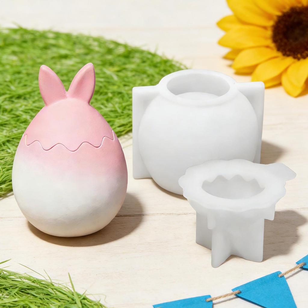 Easter DIY Silicone Mold Cute 3D Silicone Bunny Ear Mould Egg Shape Soap Mold Easter Rabbit Ear Eggshell Decoration Molds
