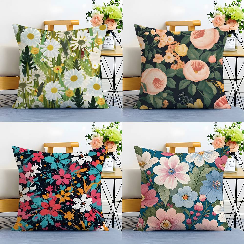Elegant Single Printed Flowers Pillow Case Anti-dustmite Pillowcase Invisible Zipper Silky Short Plush Sofa Cushion Cover