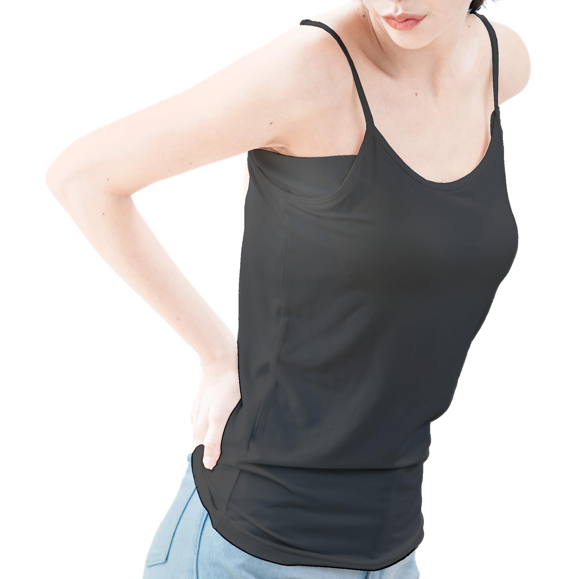 

майка с потопоглощающими вкладышами и чашками антибактериальная и увлажняющая с и Asahi Kasei Pair Cool Skin Bra Top hv001 M [Flande Lingerie] чёрный