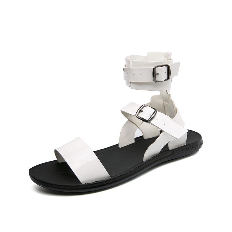 Hot Sale Luxury Men Roman Sandals Designer White Flat Sandals Men Open-toe Summer Shoes Man Comfortable Lace-up Leather Sandals