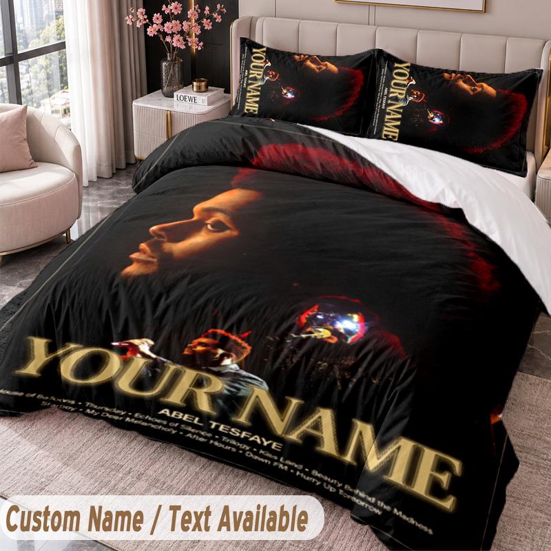 Custom Name Text 3Pcs Bedding Set The Weeknd Duvet Cover And Two Pillowcases