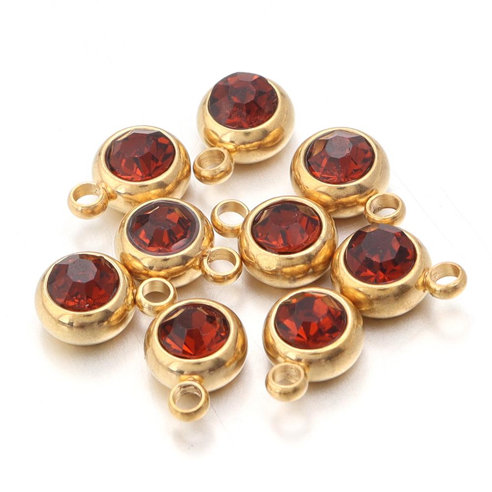 10Pcs Mini Birthstone Charms Stainless Steel Round Rhinestone Crystal Pendant for Jewelry Making DIY Necklace Bracelet Findings