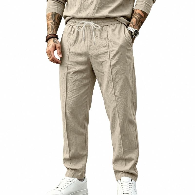 New Men’s Casual Sports Straight-leg Drawstring Trousers: Breathable Cotton-linen Casual Trousers