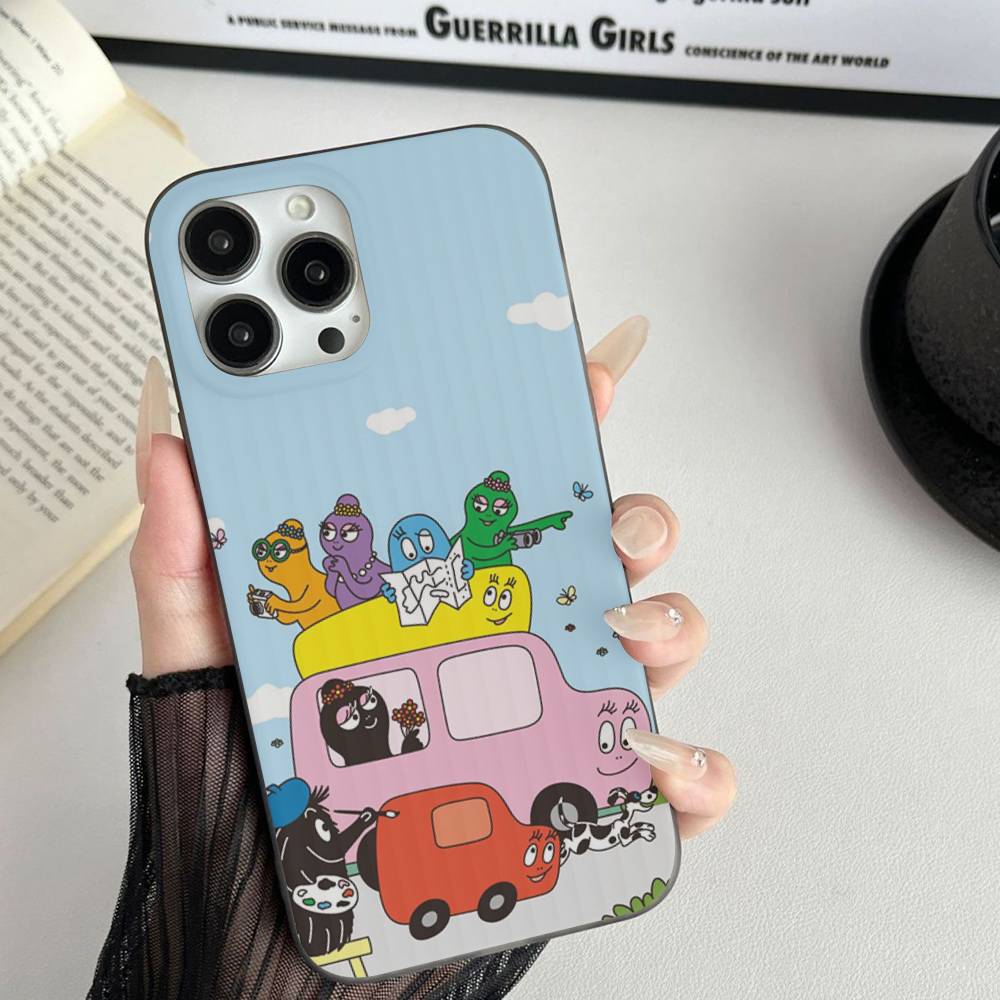 Cute Cartoon Barbapapa For iPhone 16 15 14 13 12 11 17 Pro Max Plus Wave Corrugated Phone Case Anti Drop Cover
