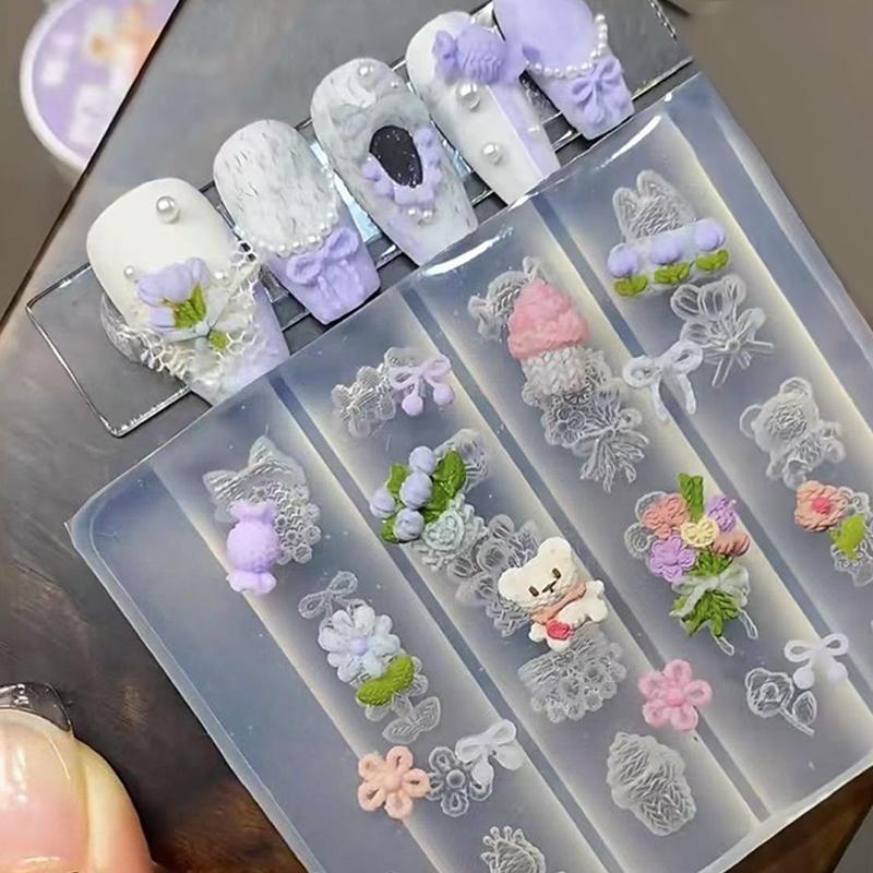 Bow Ribbon Silicone Nail Mold Nails DIY Design Stereoscopic Stamping Manicure Tools Flower Nail Decorations