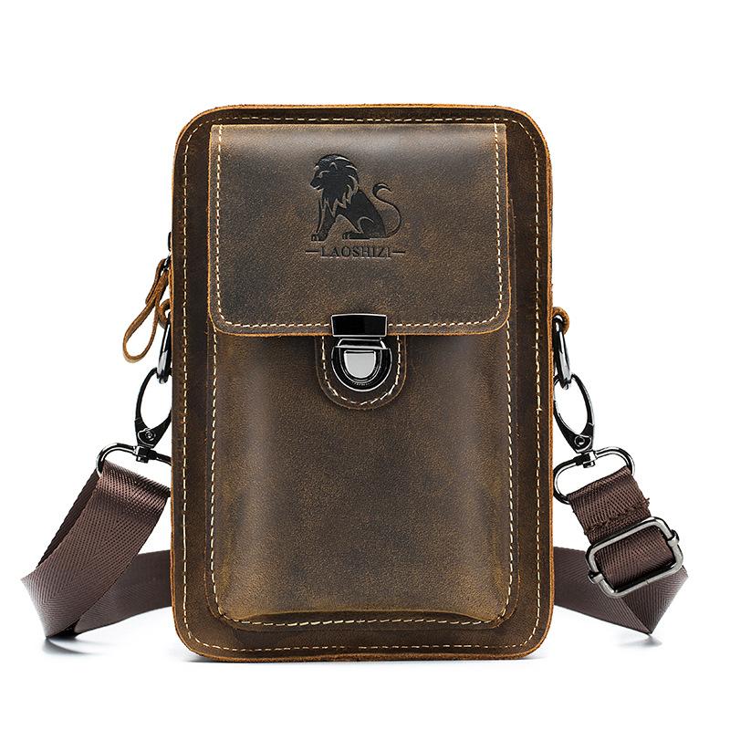 Men's leather casual belt mobile waist bag multifunctional single shoulder crossbody mobile phone bag wear-resistant