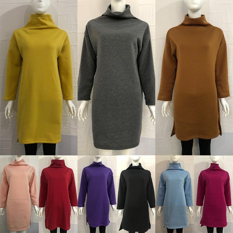 Womens Winter Long Pullover Sweatshirts Featuring Cozy High Neck Design And Split Hem