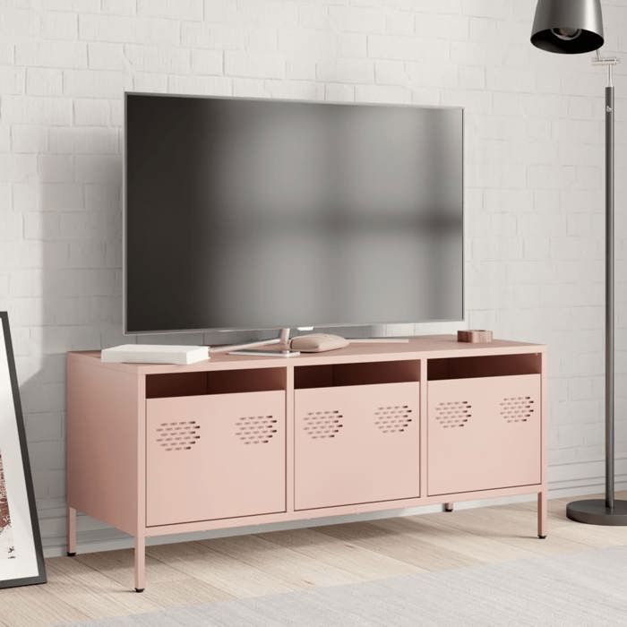 VidaXL Meuble TV rose 101,5x39x43,5 cm acier laminé à froid, support TV, buffet TV, armoire hifi, banc TV, armoire en métal, 851227