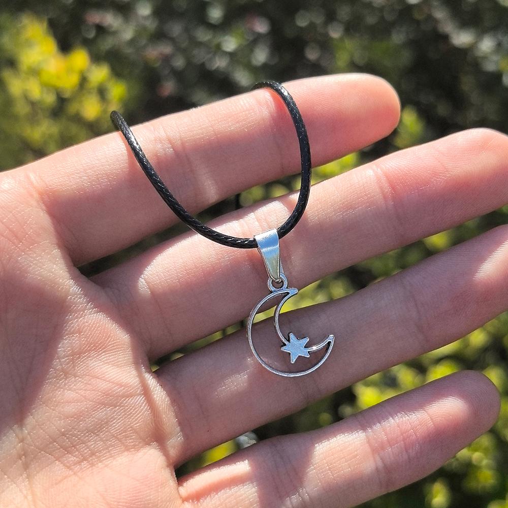 Y2K punk star moon sun metal pendant necklace, unisex, hip-hop personality trend pendant, simple wax rope necklace, jewelry