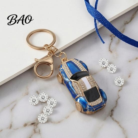 Cute Backpack Charm Sports Car Keychain with Sparkling Rhinestones, Durable Zinc Alloy Luxury Accessories Stylish Pendant, Decorative Compact Key Ring