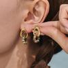 Qiong Yao Turquoise Beaded Pendant Earrings, 18K Gold-Plated Stainless Steel, Fade-Resistant Exquisite Design