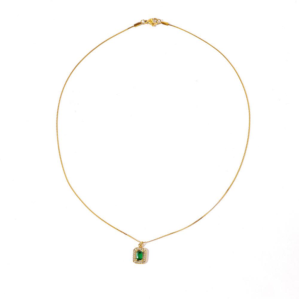 18K Gold-Plated Stainless Steel Necklace with Colored Zirconia - High-End Titanium Design for Women