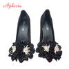 Fashion Aphixta Hot Sale Flowers Super Hight 10cm/12cm Stiletto Heels Pumps Sex Change Women Flock Office Casual Shoes Big Size 49 50