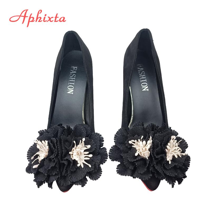 Fashion Aphixta Hot Sale Flowers Super Hight 10cm/12cm Stiletto Heels Pumps Sex Change Women Flock Office Casual Shoes Big Size 49 50