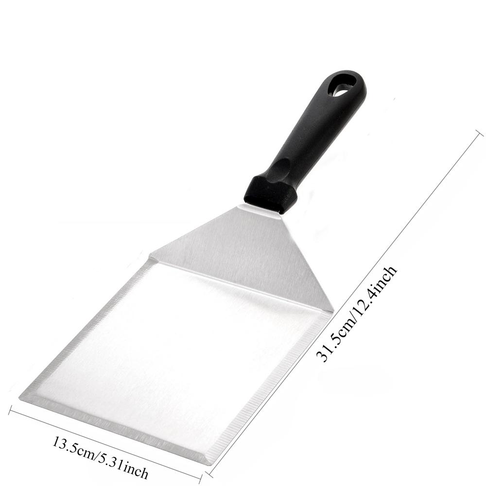 1pc Cooking Spatula Stainless Steel Barbecue Spatula Plate Non-Slip Plastic Handle Extra Long Griddle Spatula Cooking Utensils