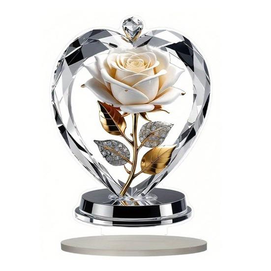 Квіткова акрилова табличка 2D Пласка троянда Настільний знак для офісу Спальні Робочого столу Кристалічний ефект Квіткова табличка-троянда для мами Дружини Бабусі