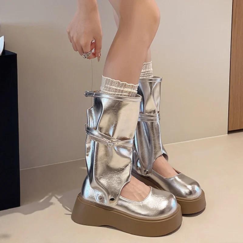 Women Cool Boots Sandals Mid Calf Flats Platform Shoes Summer New 2025 Trend Casual Woman Sandals Brand Zapatillas Mujer
