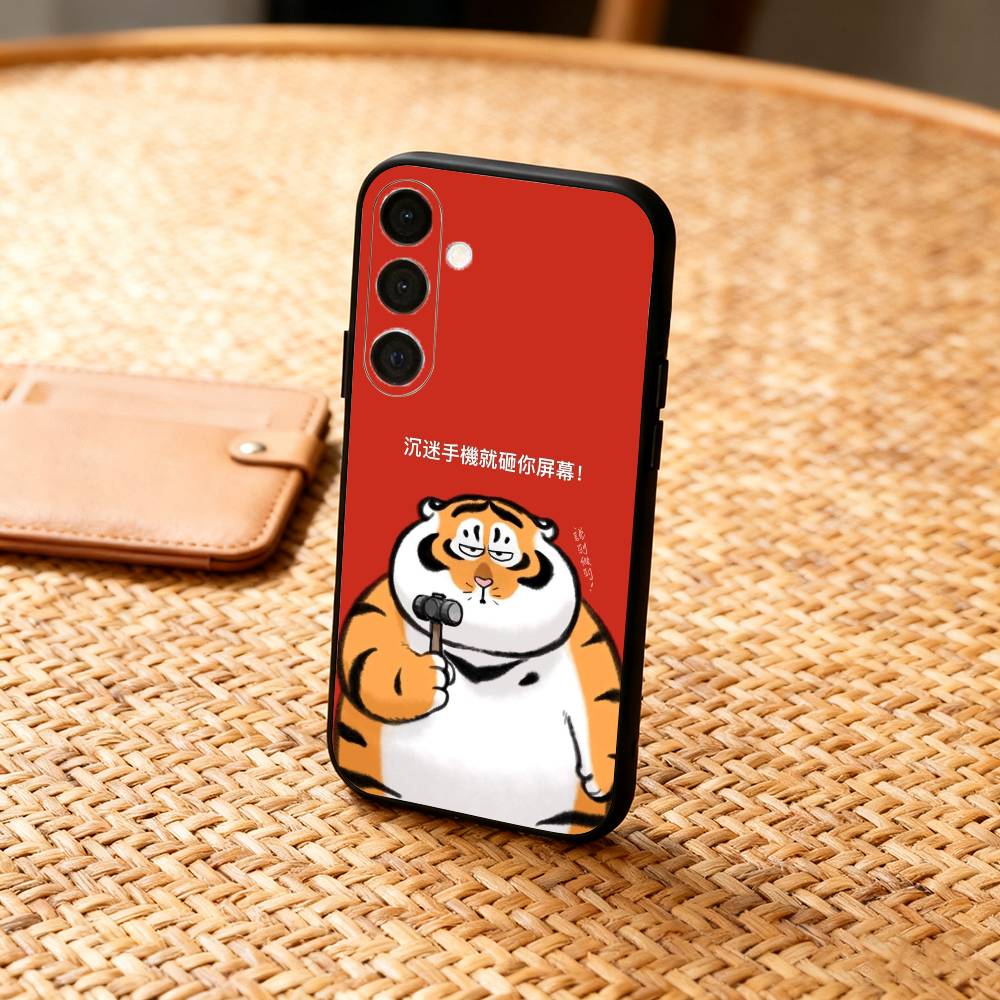 

Cartoon F-Fluffy C-Chubby Tiger Phone Case For Samsung A73,72,71,A52,51,40,41,A22,A32,31,A13, Soft Black Shell Samsung a42 5g