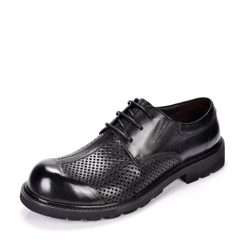 Buty z dużą główką Męskie ażurowe skórzane buty Modne wszechstronne buty biznesowe na grubej podeszwie Oddychające buty z okrągłą główką z dziurkami Sandały męskie