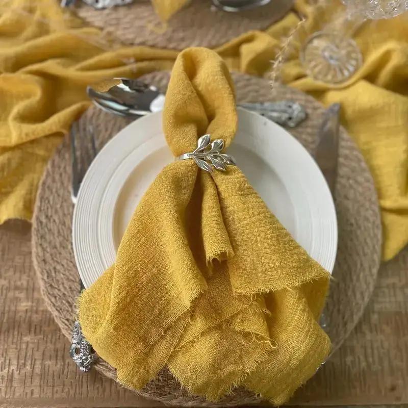 

10Pcs 32x32cm Handmade Cloth Napkins with Fringe, Delicate Rustic Decorative Table Napkins for Wedding/Dinner/Party