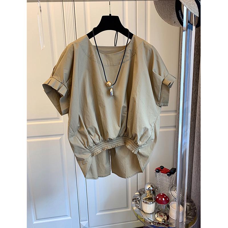 In-Stock Korean Style Bowknot Slit Short Sleeve Women's Pullover Top