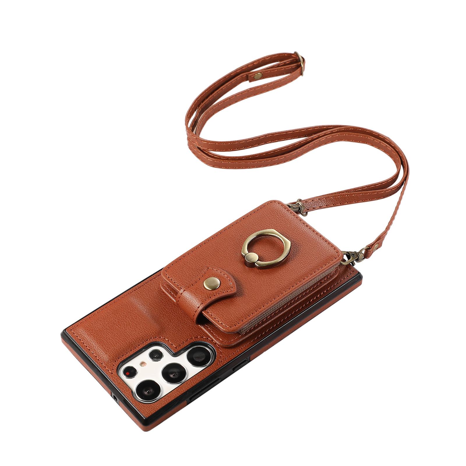 

Женский кожаный чехол для телефона через плечо для Samsung Galaxy S23 S22 S21 S20 S10 A52 A72 A14 A24, чехол с органным дизайном и несколькими слотами для карт, кольцо-подставка для iPhone Samsung S22 коричневый