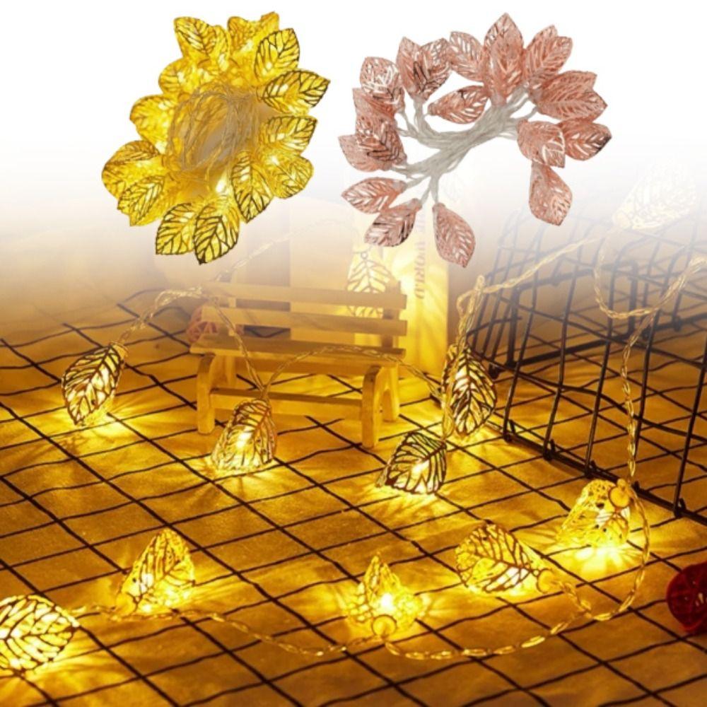 Warm White LED Decorative Lamp Golden Metal Leaf Hollow Design LED String Light Shaped Design Battery Operated Decorative Lights