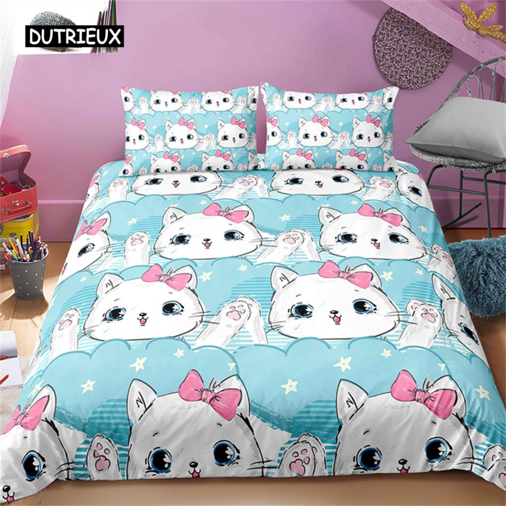 Cartoon Pet Cats Bedding Set Colorful Stitching Animal Duvet Cover Cat Lovers Exclusive Gift For Bedroom Decoration Women Men