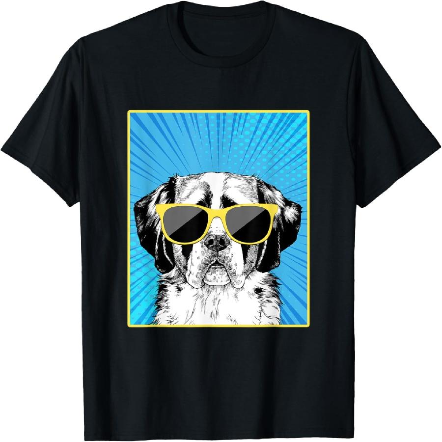 Saint Bernard Portrait Pop Art Dog with Sunglasses T-Shirt XXXXXL чёрный