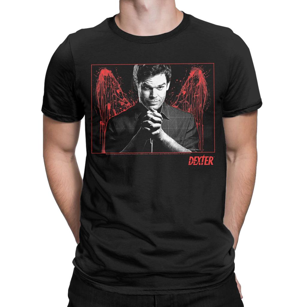 Dexter Blood Splatter Wings TV Show T-Shirt Summer Popular T-Shirts Men Cotton O-Neck Plus Size 5XL Tees Short Sleeve Y2K Tops