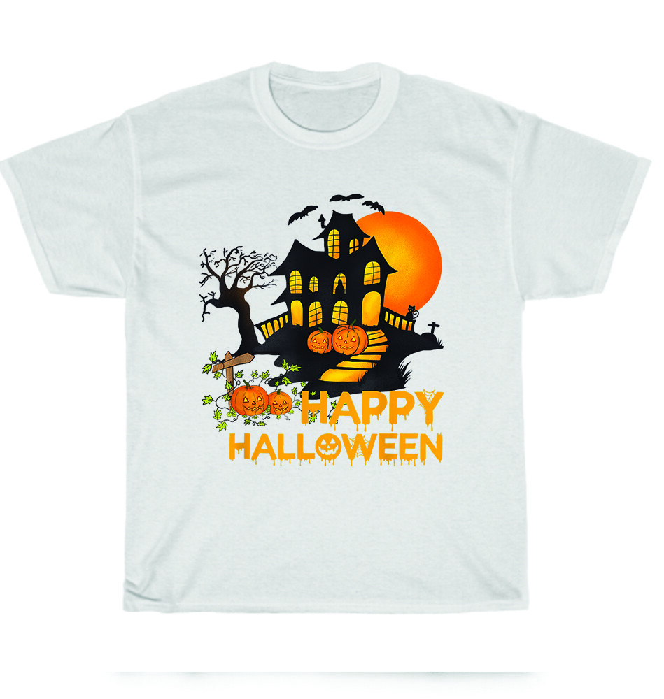 

Funny Pumpkins House Jack O Lantern Happy Halloween Costumes T-Shirt Unisex Gift 4XL