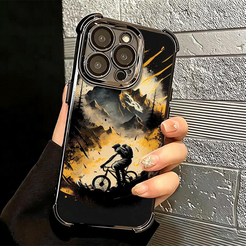 Mountain Bike Bicycle Soft Phone Case For iPhone 15 16 17 Air 14 Pro Max 16E Plus 13 12 Mini Plating Anti-Fall Fundas