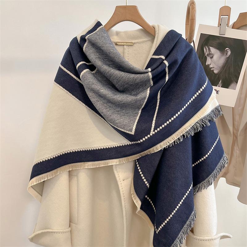 Winter Thick Warm Double Cashmere Scarf Shawl For Women Fashion Lady Long Camellia Temperament Blanket Bandana