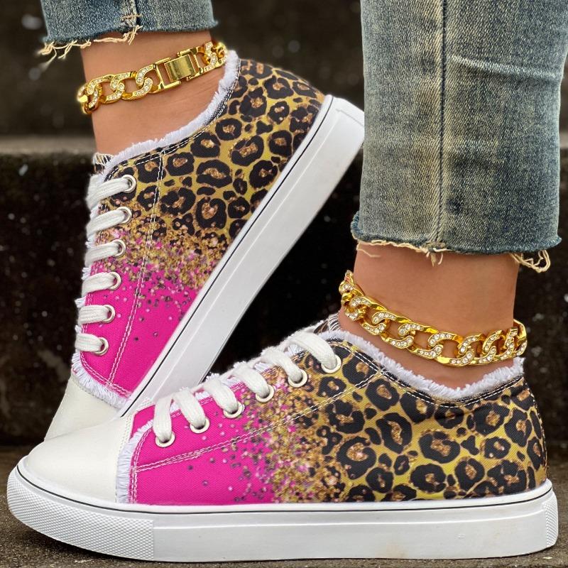 Green Rose Red Leopard Print Casual Sports Shoes