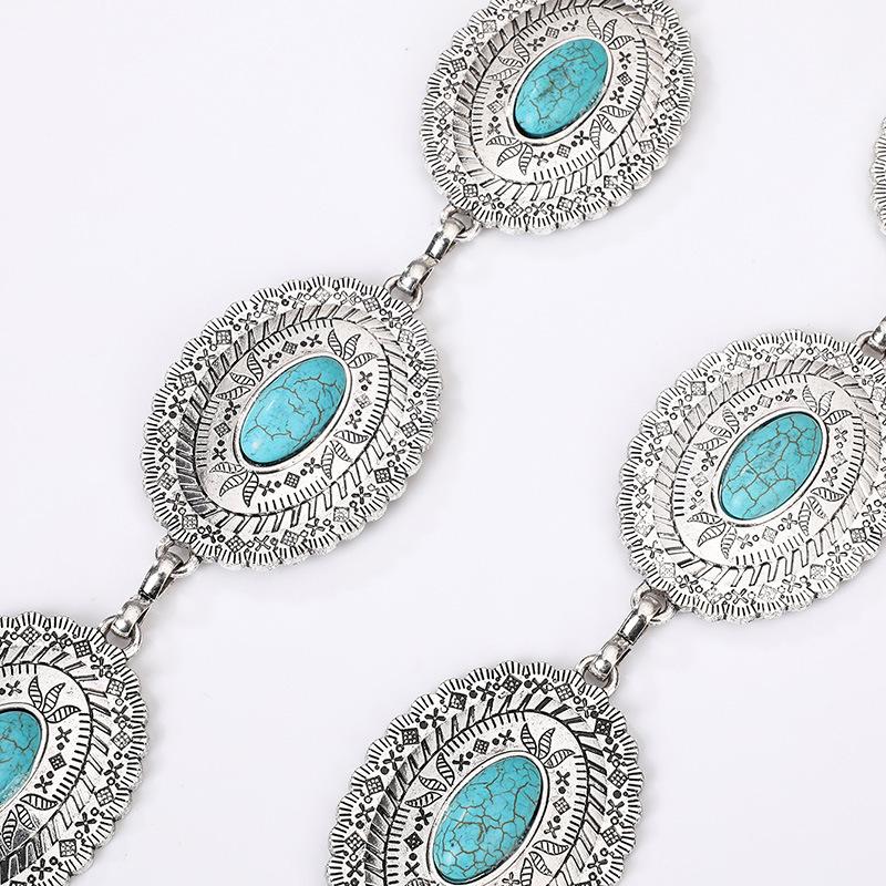 High-end Women's Waist Chain Turquoise Inlaid with Boho Waist Chain Western Style Natural Vacation Waist Chain