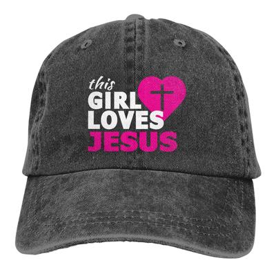 Dit Meisje Houdt Van Jezus Baseballpet voor Dames Unisex Zwart Retro Vintage Verstelbaar Katoen Unisex Papa Hoed voor Buitensport