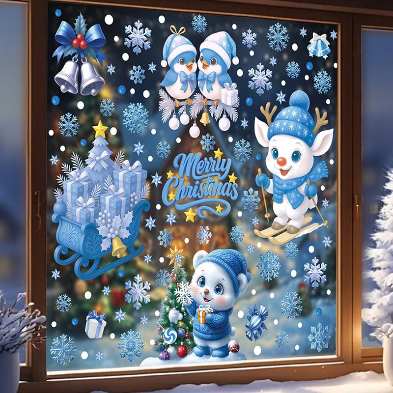 1Set Christmas Window Sticker Christmas Decoration  Santa Claus Snowflake Elk Glass Decals New Year Stickers Home Decor