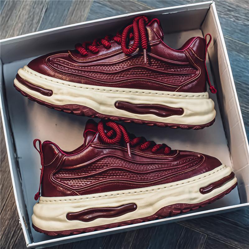 

Trendy brand men s shoes autumn new leather surface comfortable casual platform Korean version lace-up versatile breathable net red shoes men 44 бордовий