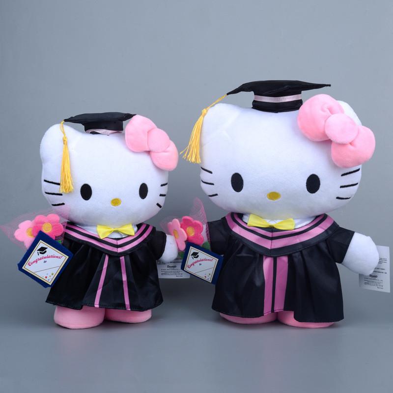 Bezauberndes Abschluss-Plüschtier mit Hello-Kitty-Mütze, ultraweich, kurzplüschig, 25 cm, süßes Sanrio-Motiv