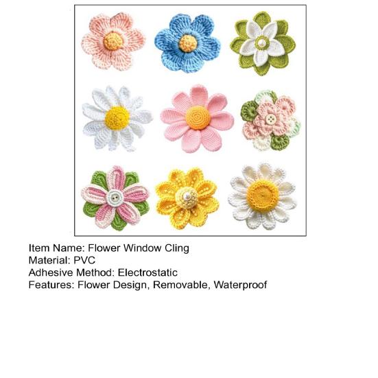 Crochet Yarn Flower Window Cling Waterproof PVC Double-Sided Knitting Flower Static Glass Sticker Spring Summer Decoration Decal