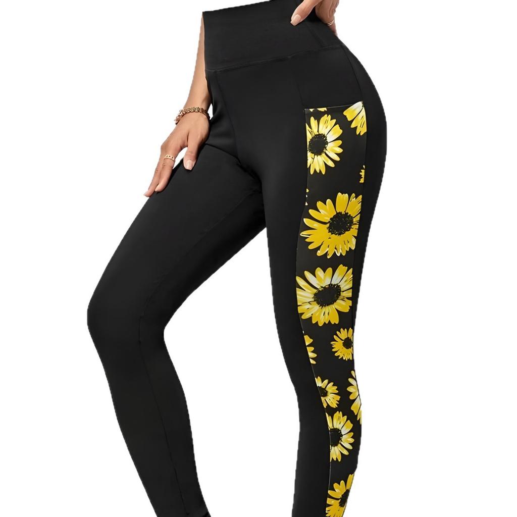 Printed yoga pants European and American fashion chrysanthemum pants women's trend versatile casual sports pants fitness leggings