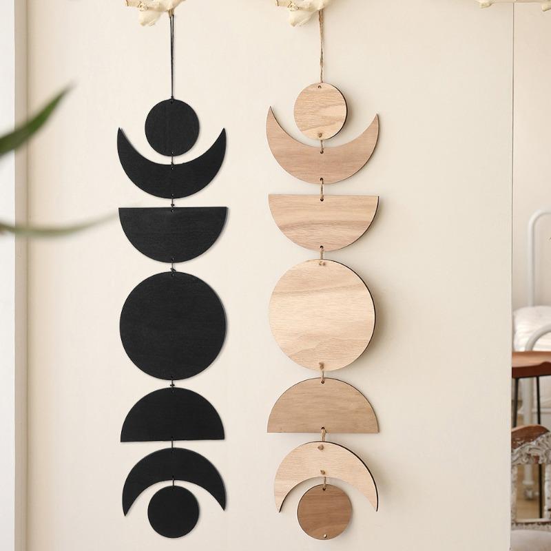 1PC Vintage Sun and Moon Wooden Pendants for Home Decoration Raw Wood Chips Handicrafts