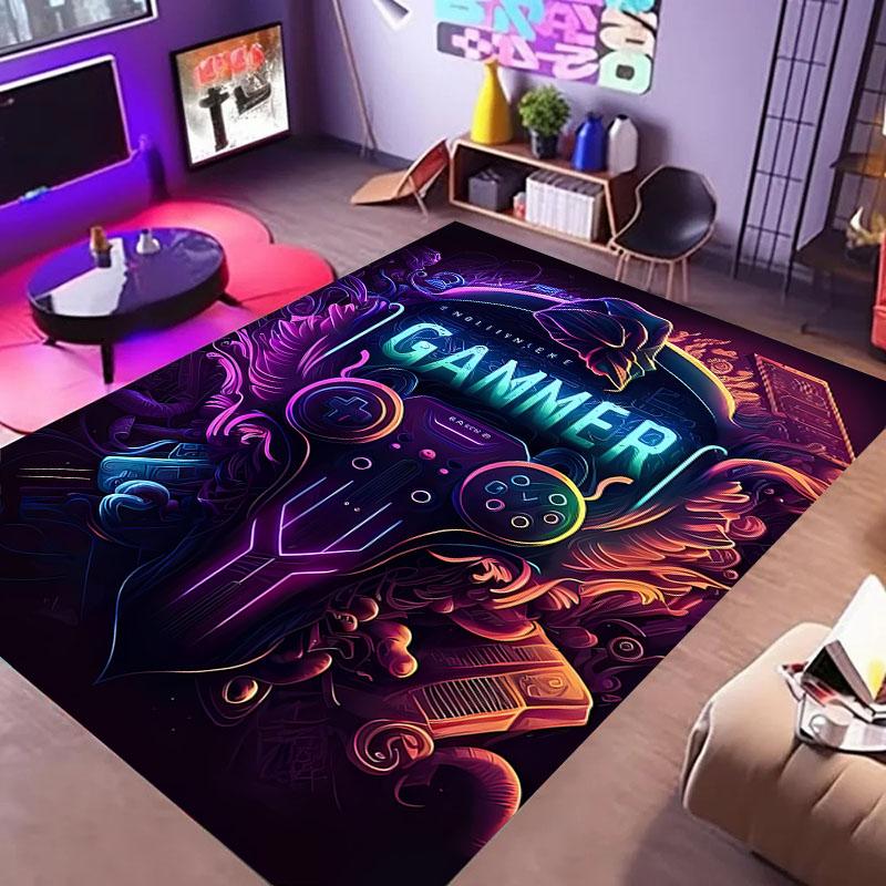 HD Home Area Gamer Rugs with Game Controller Design,Non Slip Floor Mats for Kids, Carpet for Decor Living Bed Playrooms Kitchen